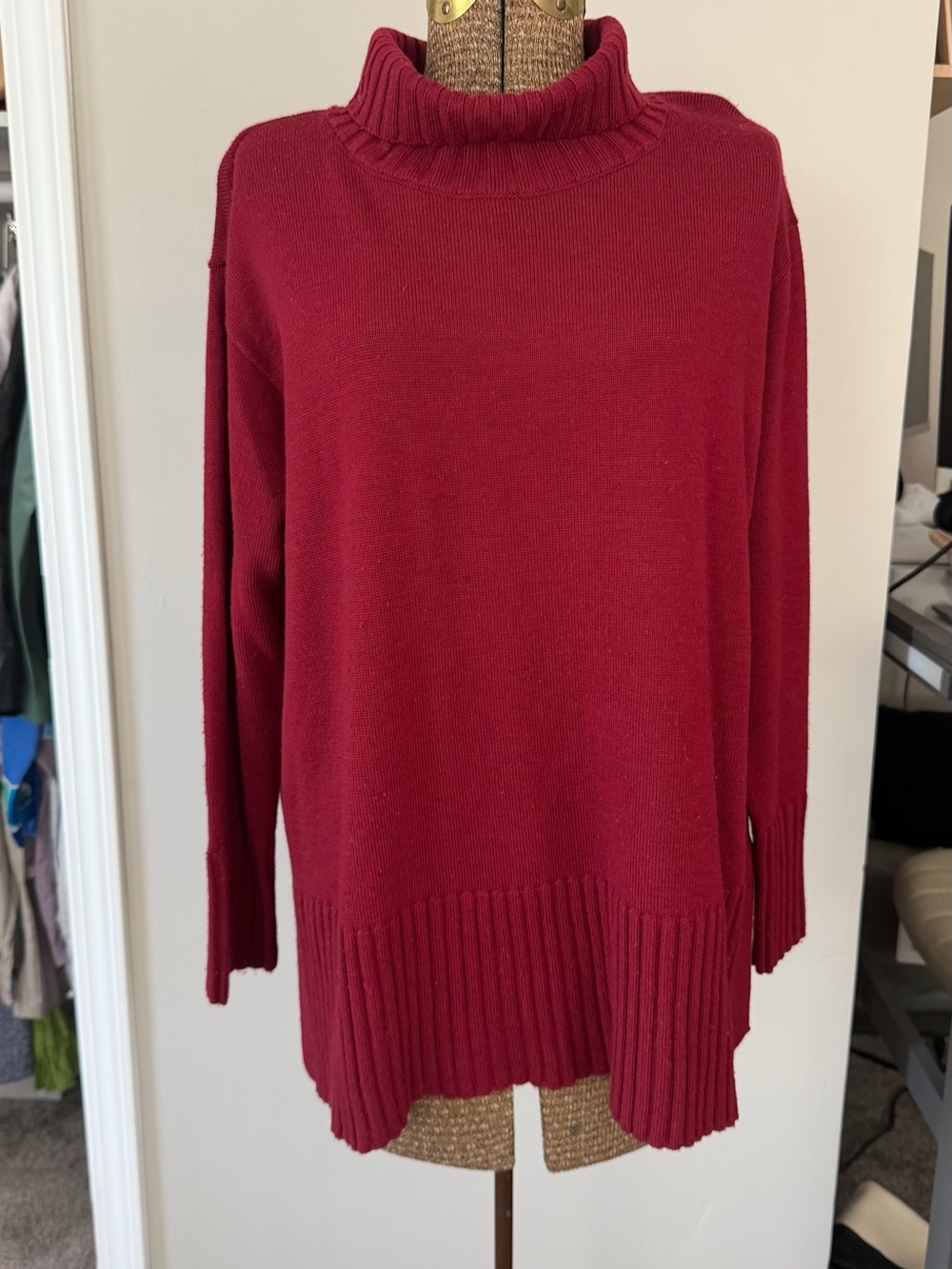 Eileen Fisher Crimson Red Turtleneck Sweater 100% Merino Wool